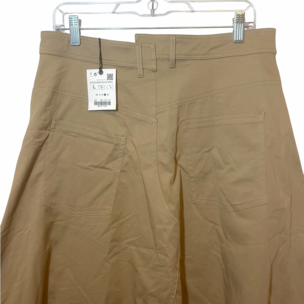 Zara NWT Asymmetrical Beige A- Line Midi Skirt with Front Slit Size L - Picture 6 of 12